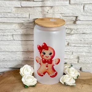 Gobelet en verre trempé illustré avec sa paille et son couvercle en bois de bambou