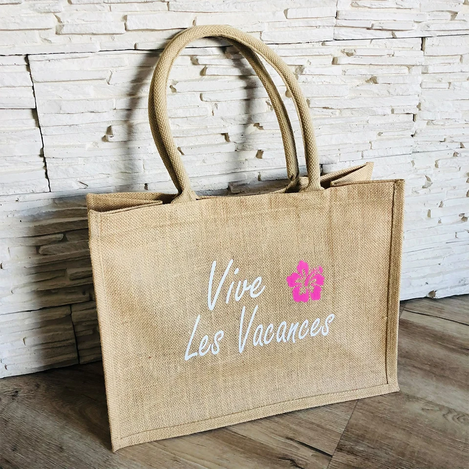 Grand sac cabas en toile de jute personnalisé