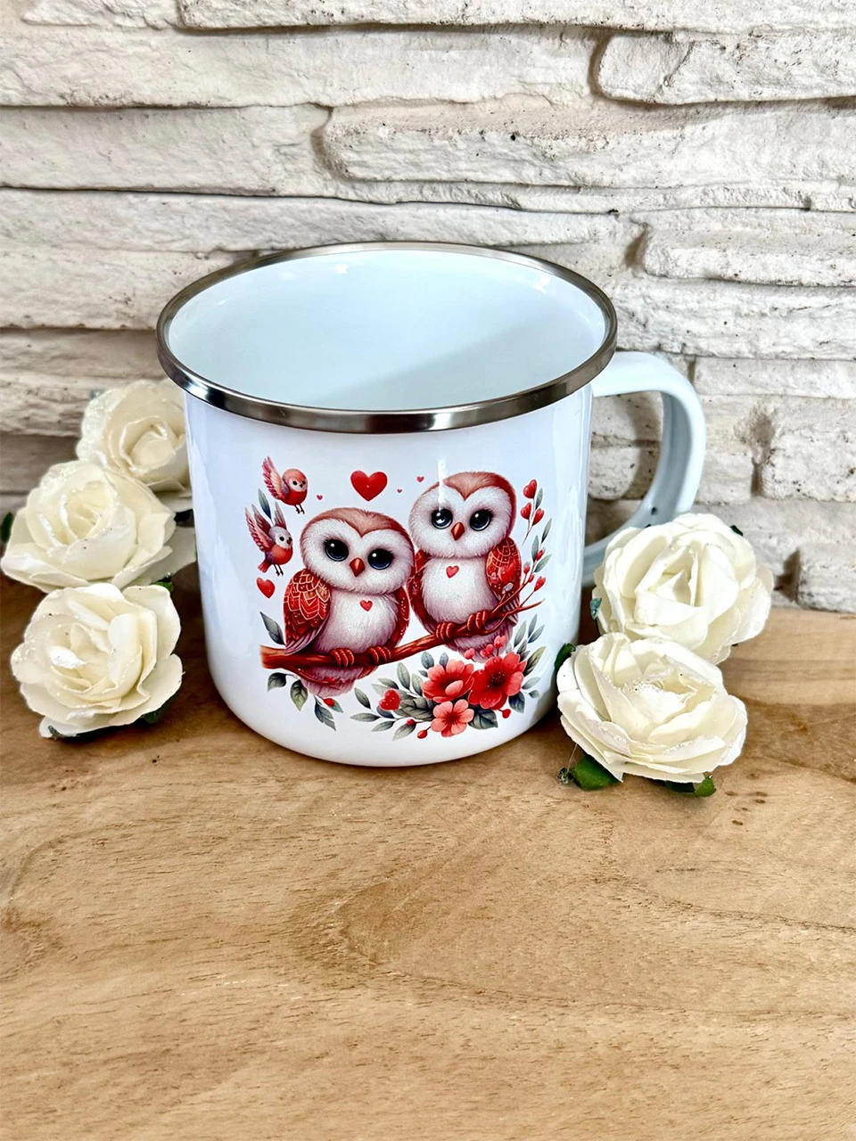 tasse émaillée avec une illustration personnalisée